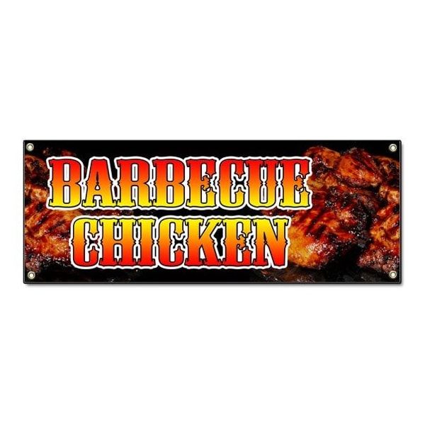 BARBECUE CHICKEN BANNER SIGN smoked bbq grill fire Bar-B-Que fresh hot